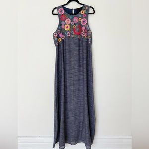 Anthropologie DUET Gatemore Embroidered Colourful Floral Maxi Dress size Large